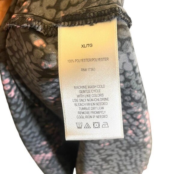 Halston Size XL Black Gray Pink Animal Print Deep V Flutter Sleeve Midi Dress - Picture 6 of 7